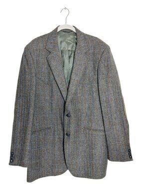 Vintage Kenny Rogers Circle S Western Tweed Suit Jacket in Grey Blue - Sz 44L